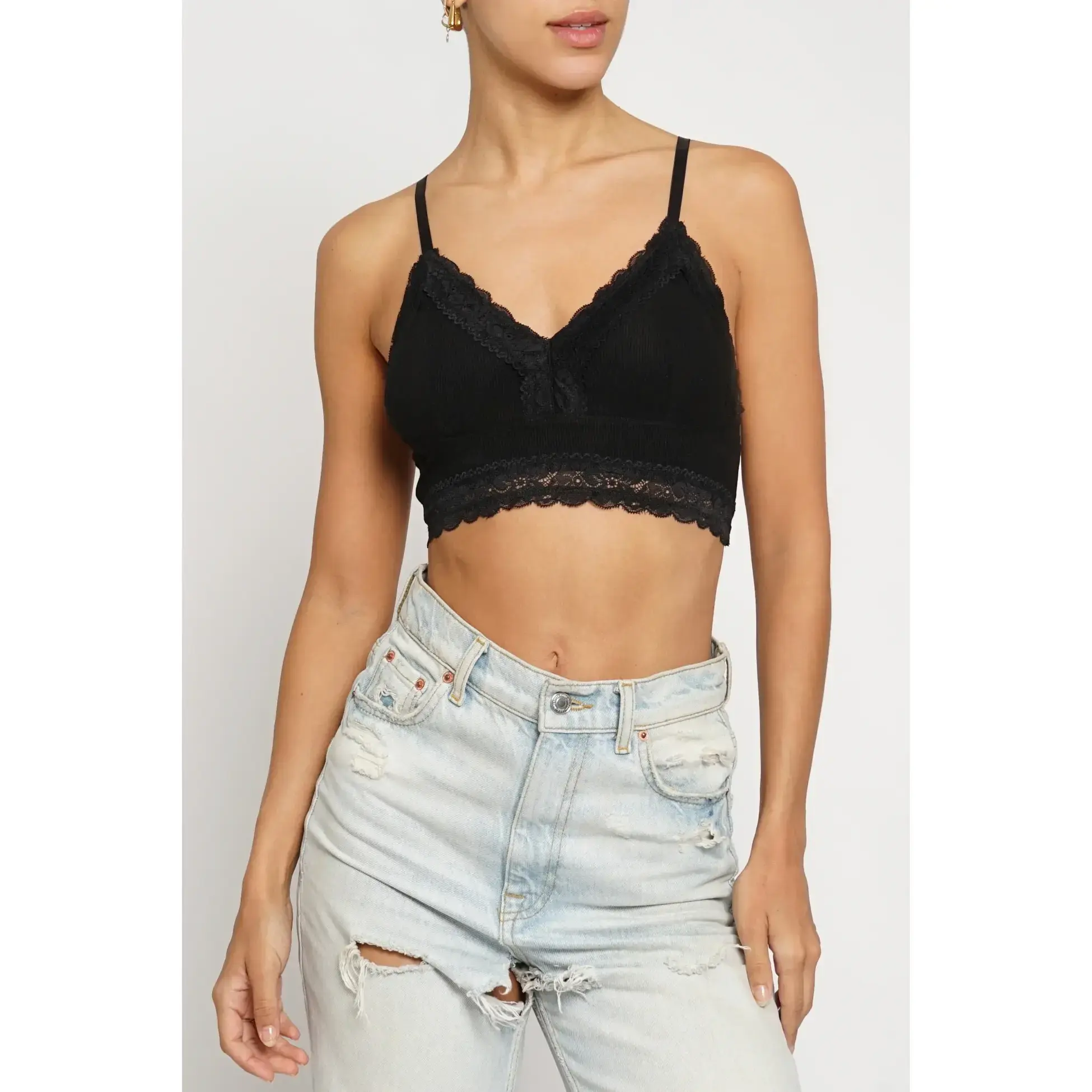 Women's Lace Trim Knit Bralette - Tank Top - GST2422