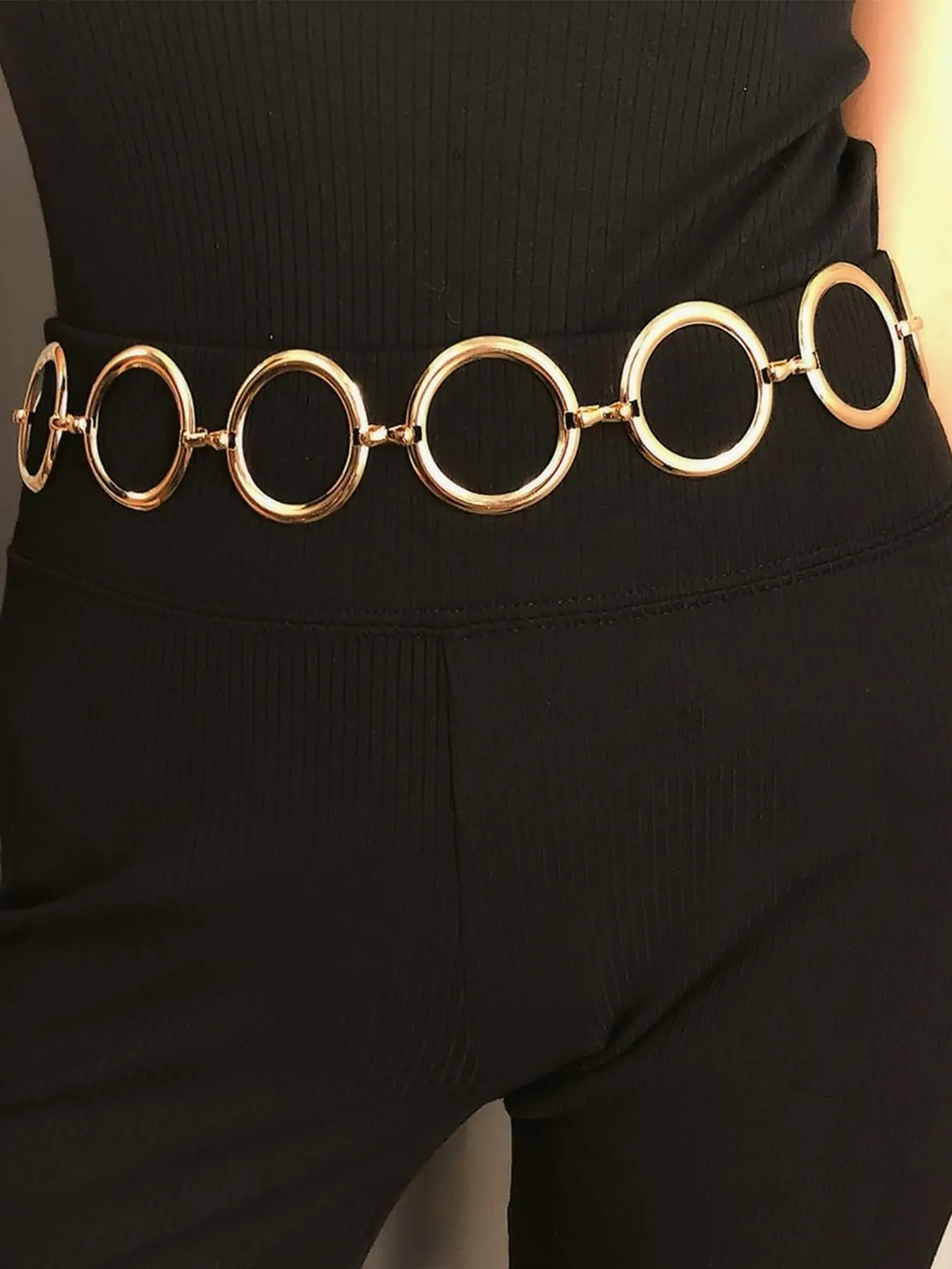 Gold Circle Chain Belt for Women Curved Disc Waist Chain Adjustable 45 Inch Metal Long Circle Waist Chain Belt For Women Gold &... From  main image 3