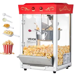 VEVOR Popcorn Machine, 8oz Stainless Steel Kettle, 800W Commercial Countertop Popcorn Maker, 48 Cups per Batch Theater Style Popper, with 2-Button Control Glass Wall PC Door 1 Scoop 3 Spoons, Red