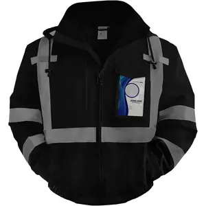 Hi Vis Jacket for Men Women Class 3 High Visibility Waterproof Reflective Safety Jacket for Construction, Cold Winter Bomber Work Jackets, Meets Ansi, J-Black, XL