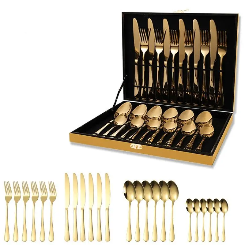 Stainless Steel Durable Cutlery Set, 24pcs/set Including Knife, Fork, Spoon, Dessert Spoon, Tableware Set for Home Kitchen Dining Room, Dinnerware Service Set, Forks Spoons And Knives Set