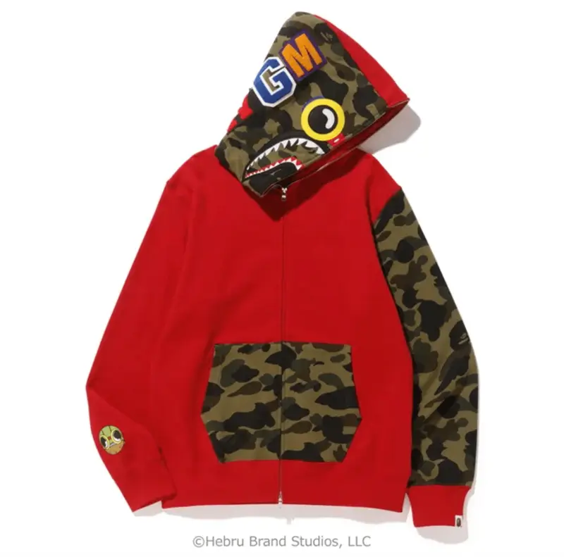 BAPE x Hebru Brantley Flyboy Shark Full Zip Hooded Sweatshirt Camo Red