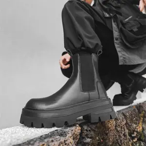 Men's Chunky Sole Chelsea Boots British Style Slip-On Versatile Casual Ankle Boots