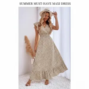 Summer Must-Have! Women's Dalmatian Print Ruffle Sleeve Maxi Dress, Smocked Waist Flowy Vacation Dress #VacationStyle