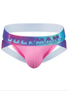 LGBTQ+ Men's Ombre Letter Tape Cut Out Jock Strap, Fashionable Breathable Comfortable Underwear for Daily Wear, Men's Sexy Underwear for All Seasons