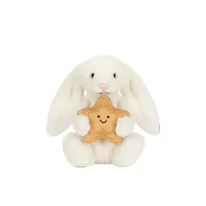 Jellycat Bashful Bunny with Star Medium Plush, Soft Cream Rabbit Stuffed Animal, Cute Gift for Baby, Girls & Kids