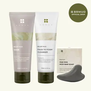 [Official Shop] BRMUD Home Daily Spa Bundle - Relief Mud Mask 110ml, Pack to Foam Cleanser 110ml, Gua Sha Soap 100g - Korean Skin Repair Set, Cleansing, Pore Care, Hydrated