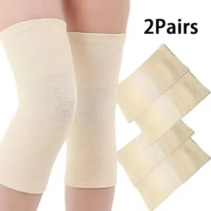 2 Pairs of Beige Knee Support Sleeves for Enhanced Circulation - Compression Fit for Yoga, Basketball, Soccer, Volleyball, Running, Hiking, Tennis - Hand Wash Only, Circulation Enhancement | Snug Knee Cover | Supportive Wrap brace tiktokshopspringglowup