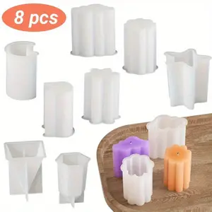 8 Pcs Silicone Candle Mold Set - Stars, Moon, Triangles, Clouds, Flowers, Kittens, and Cones, Suitable for DIY Candles, Aromatherapy, Resin Crafts, Handmade Soap, and Home Decoration
