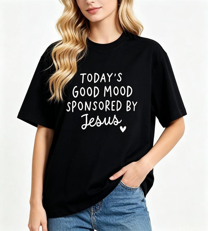 Womens Christian T Shirt Good Mood Sponsored By Jesus Graphic Cotton Short Sleeve Crew Neck Tee
