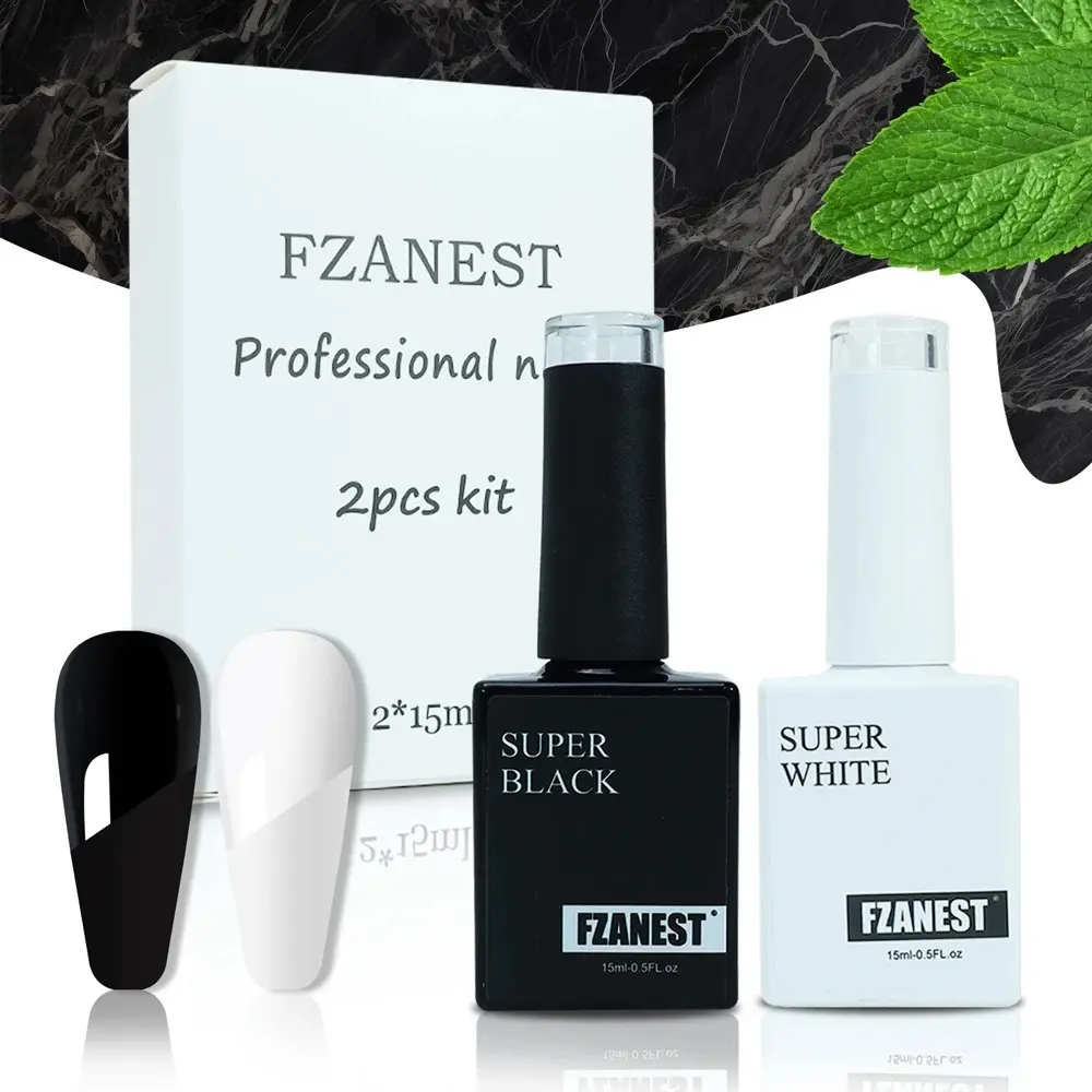 White Gel and Black Gel Nail Polish, 15ml Self-leveling Gel Polish Soak Off UV LED Nail Art Fzanest Nail Care