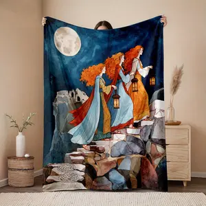 1 Piece 280g Celtic Mythology Female Pattern Flannel Blanket Bohemian Style Bedroom Decoration and Accessories Aesthetic Room Decoration Holiday Gift Soft Printed Home Dormitory Quilt Cover