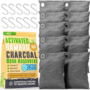 Activated Charcoal Odor Absorber 10x3.5oz w Hooks. Nature Fresh Bamboo Charcoal Air Purifying Bag Home Closet Air Freshener Deodorizer Odor Eliminator