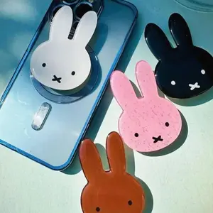 Kawaii Bunny Phone Grip Set – Cute Acrylic Phone Stand with White, Black, and Pink Bunny Designs, Adorable Phone Accessory for Rabbit Lovers, Gift for Spring and Summer