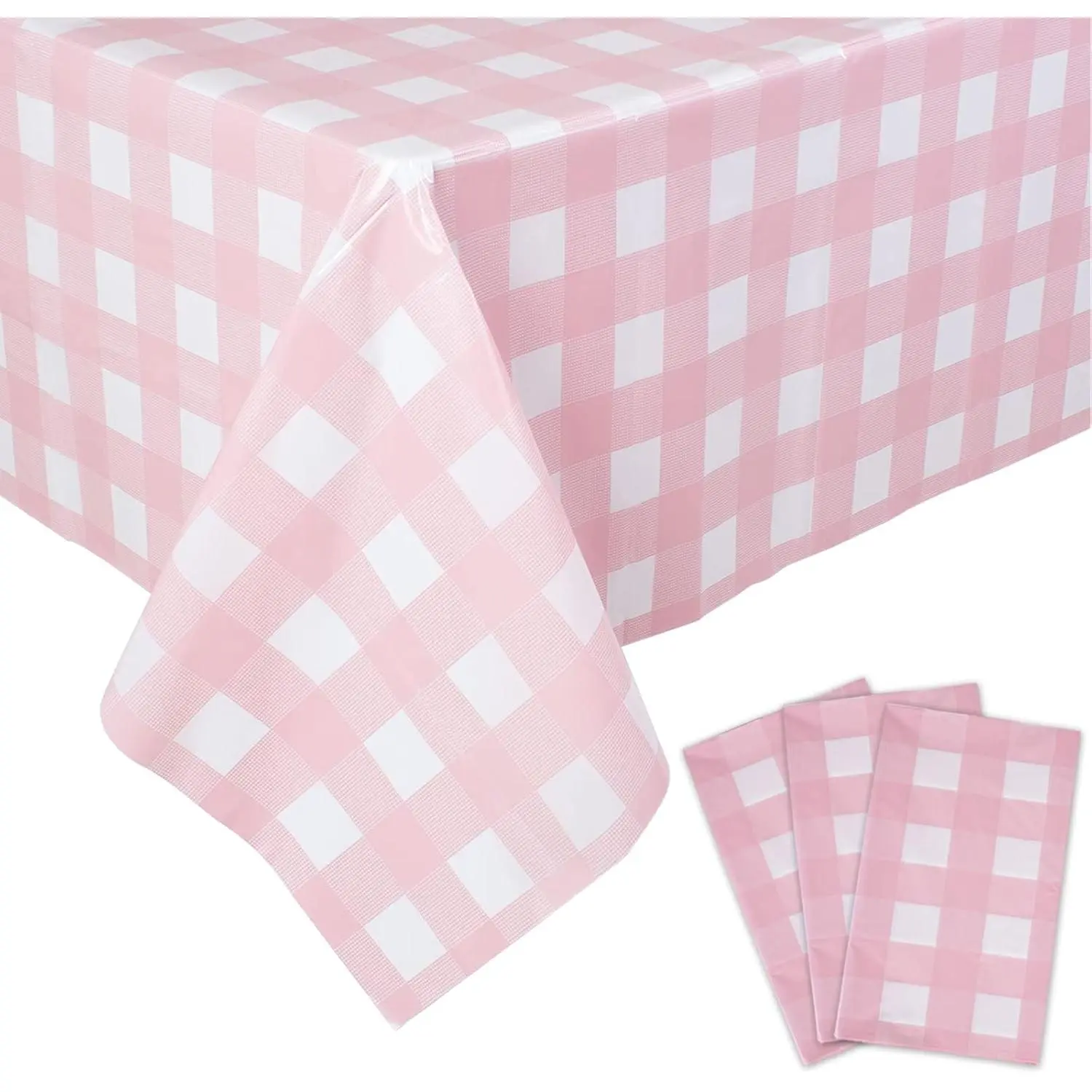 3-Pack Disposable Waterproof Plastic Gingham Checkered Tablecloths, 54x108in Rectangle Covers for Birthday, Picnic, Party Decoration (Indoor & Outdoor Home/Festive Use), Holiday