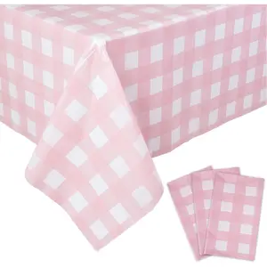 3 Packs Gingham Checkered Tablecloths, 54*108 Inch Disposable Waterproof Plastic Table Covers, Rectangle Gingham Table Covers for Birthday, Picnic, Holiday & Indoor Outdoor Party Decor