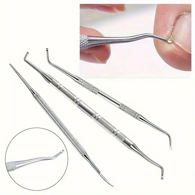 3pcs/set Stainless Steel Ingrown Toenail Tool Kit - Safe, Easy-to-Use Nail Cleaner Tools with Textured Grip for Pedicure Experience, Precision Cleaner, Nail File, and Case, Nail Care, Manicure, Precision Cleaning, Cleansing, Nail Care Product