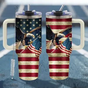 1pc 40oz American Flag & Eagle Patriotic Stainless Steel Insulated Water Bottle with Lid & Straw - BPA-Free, UV Printed, Portable Travel Mug for Outdoor Sports, Camping, Car - Perfect Gift for Men (Fathers Day, Christmas)