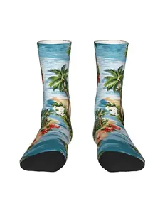1 Pair Hip Hop Retro Hawaiian Tropical Fabric Sea Blue Crazy Men's compression Socks Harajuku Pattern Printed Seamless Printed Funny Novelty Happy Crew Sock Gift Merry Christmas Decoration Gift Xmas