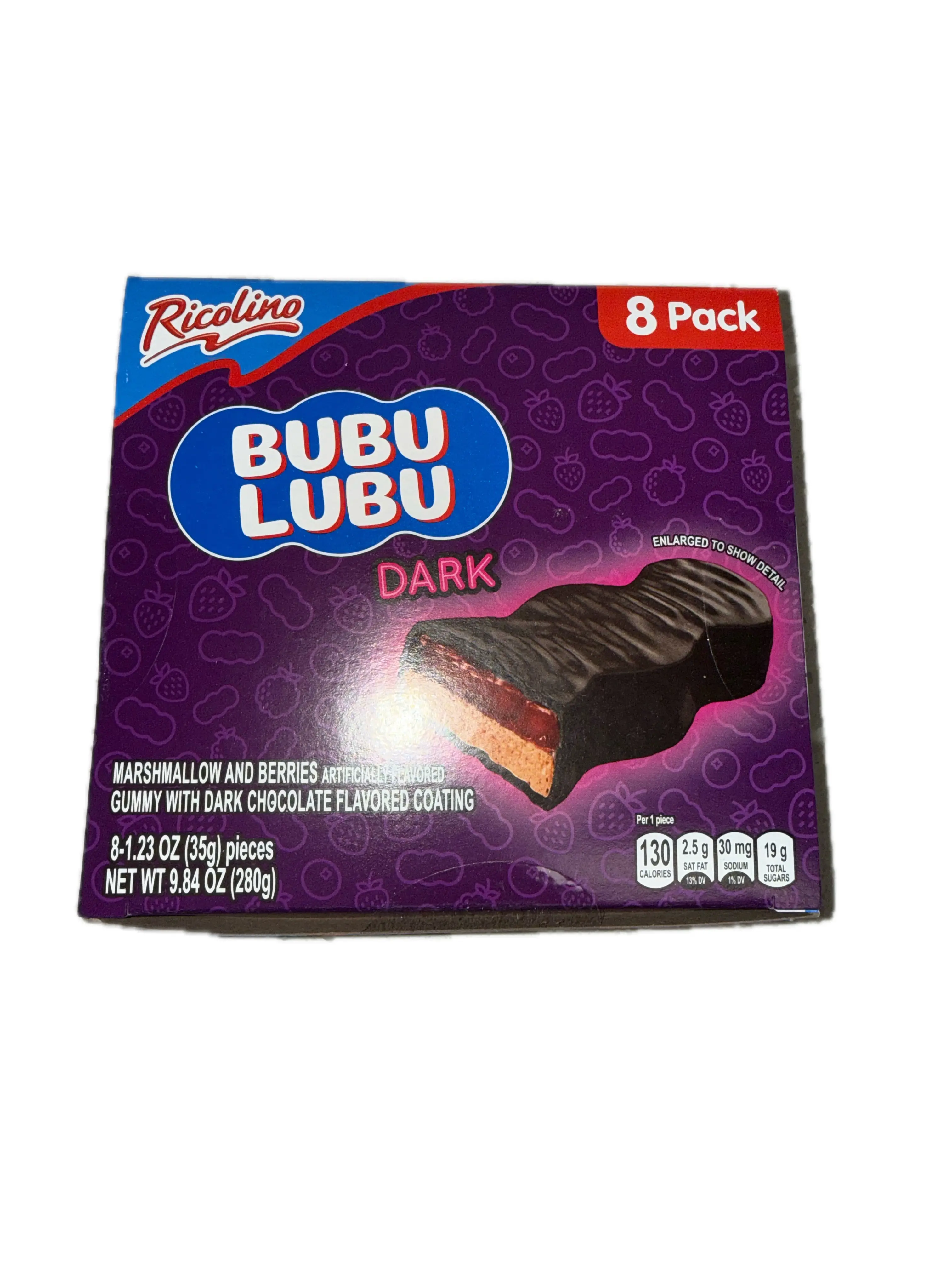 Bubulubu Ricolino Dark 8 Pack 280 g | Ricolino Bubu Lubu Dark Marshmallow & Strawberry Gummy with Dark Chocolate Flavored Coating – 8 Pack, 9.84 oz (280 g)