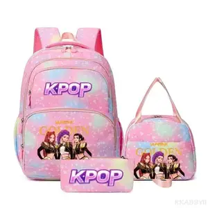 New 3-Piece Set: K-Pop Girl-Themed Colorful Backpack, Lunch Bag, and Pencil Case Set,fashionable and versatile, casual and trendy