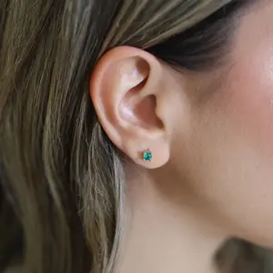 Lab Grown Emerald Stud Earrings with Threaded Post and Back