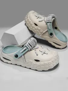 Men's Eva Hole Shoes, Casual Comfortable Sandals, Adjustable Laces, Multi-Color, Summer Trendy, Indoor Outdoor Use, Unisex Design, Slipper Shoes