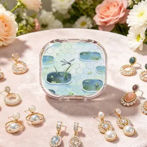 Dragonfly Perching Lotus Pond Portable Double-Layer Earring Storage Box, New Multi-Grid Anti-Oxidation Ear Stud Jewelry Box, Light Luxury Mini Portable Small Jewelry Organizer