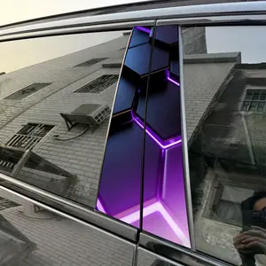 2pcs Purple Luminous Hexagon B-pillar Waterproof Car Sticker DIY Car Door Pillar Decorative Sticker Car Vehicle Decoration