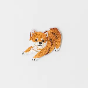 Play Bow Dog Iron‑On Patch, 1.8 inch Embroidered Shiba‑Style Pup Applique for Clothes, Totes and Pouches
