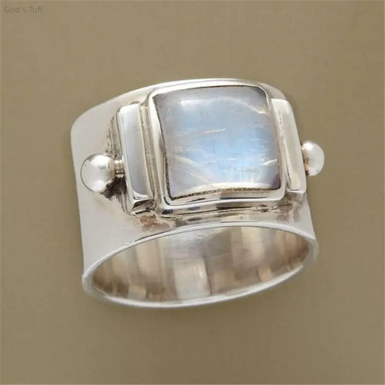 Women's Retro Antique Moonstone-Inlaid Plain Comfort-Fit Ring - Female Wedding Band for Engagement, Anniversary Outfits