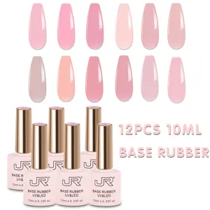 Jr Rubber Base Gel Nail Polish Set 12 Pcs 10 Ml Transparent Base Gel, Base Coat, Soak off LED Nail Gel Manicure Kit for DIY at Home