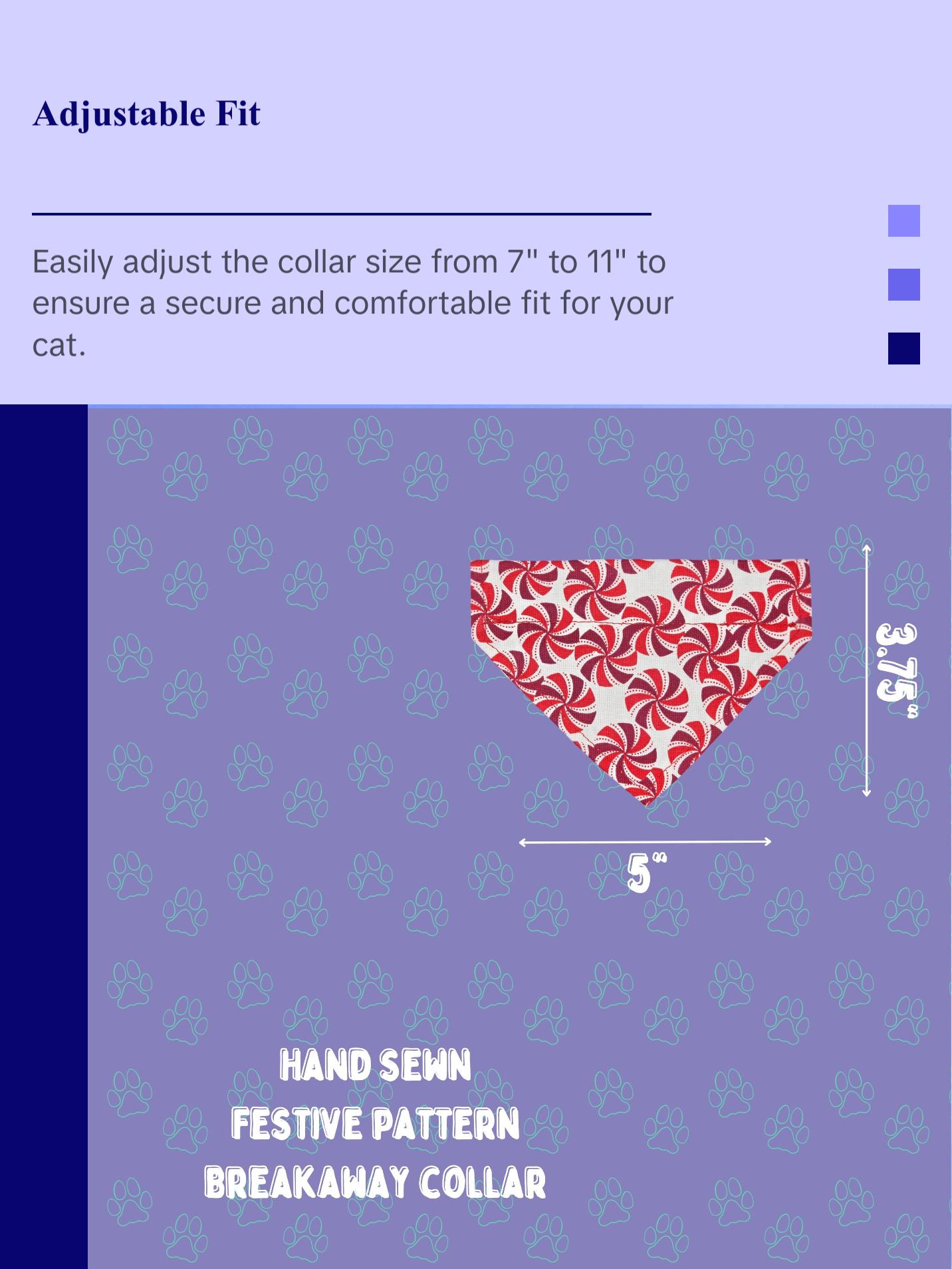 Cat Collars with Bandanas - Holiday Themed Cat Accessories -  Breakaway Cat Collar with Hand Sewn Bandana - Christmas Collar -