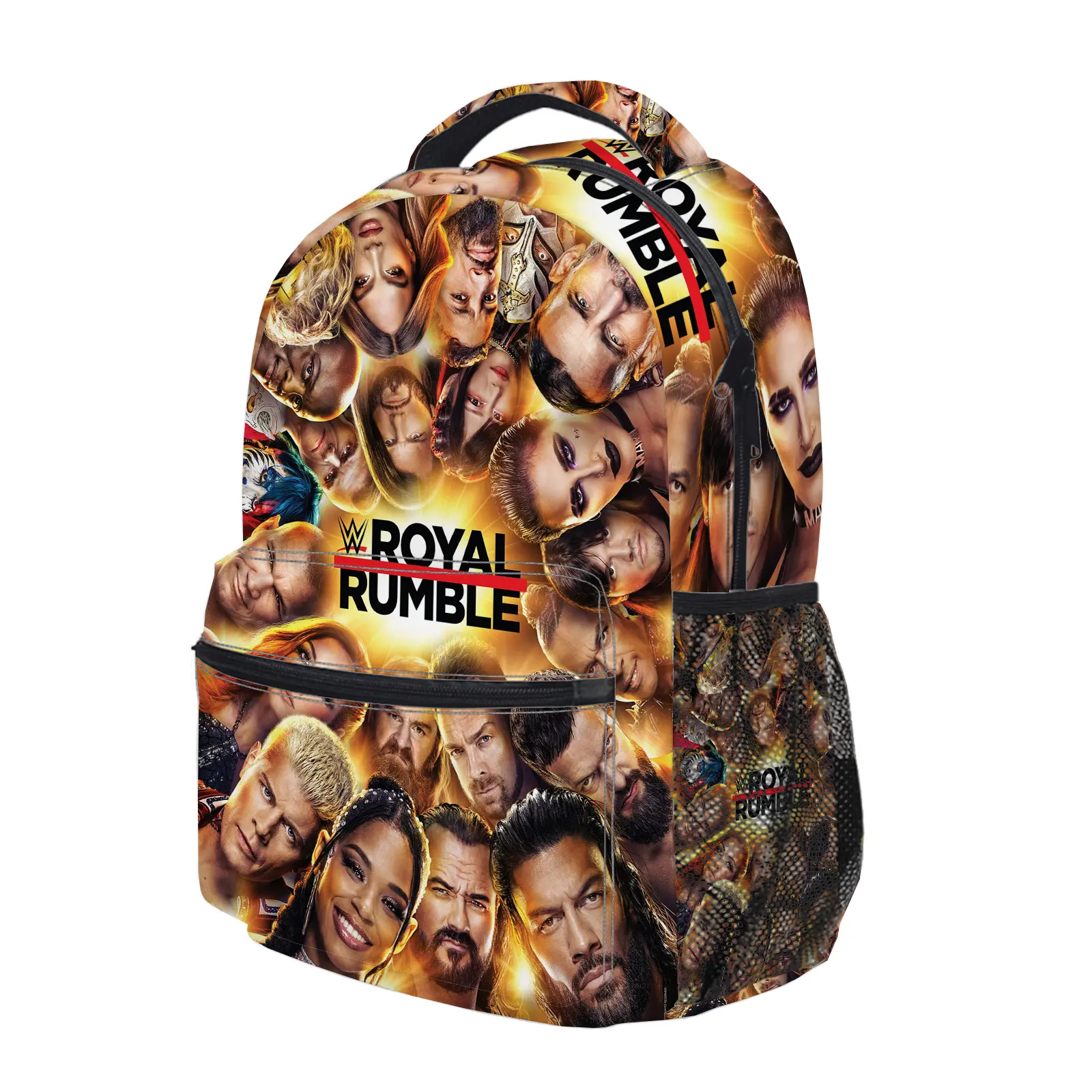 WWE Backpack, Cute Y2K Fashion School Bag for Girls and Teens, Durable Cartoon Printed Bookbag with Mesh Side Pockets, Lightweight Travel Daypack for Back to School c-286