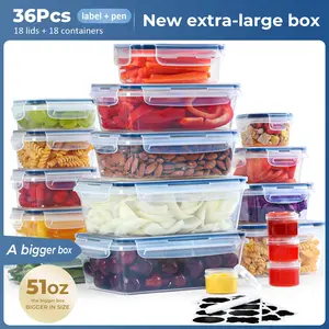 Extra Large Food Storage Container Set ，36PCS BPA Free Stackable Meal Prep Containers with Lids, Microwave & Dishwasher Safe, Includes Labels & Marker (18 Containers + 18 Lids, Up to 51oz)