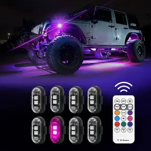 6 PCS  RGB Lights Wireless Remote Control Cars Side Decoration Lamps, waterproof USB Rechargeable Lights for Car Bike Motorcycle Camping