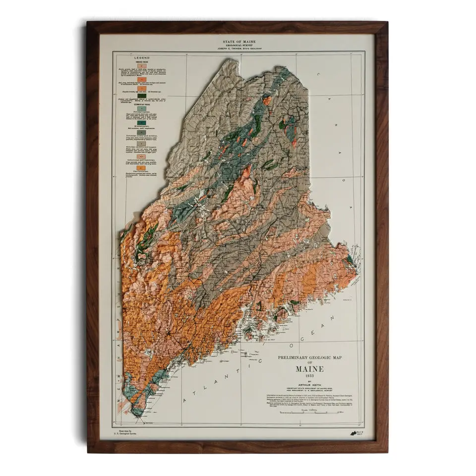 Maine 1933 3D Raised Relief Map – Framed Decorative Wall Art for Home, Living Room, Bedroom, or Office | Inspirational Room Decor & Home Essentials