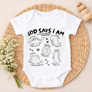 God Says I Am Dinosaur Bible Verses Baby Bodysuit Casual Short SleeveRomper Crew Neck Outfit for Baby Boys & Girls  Infant Romper Solid Color baby clothes boy Comfort Baby Clothes for Outdoor Daily Wear