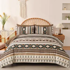 Boho Comforter Set Full Size 7 Piece Bed in a Bag Soft Brown Striped Bedding Sets Bohemian Comforters and Sheet Set, Microfiber Aztec Complete Sets for All Season