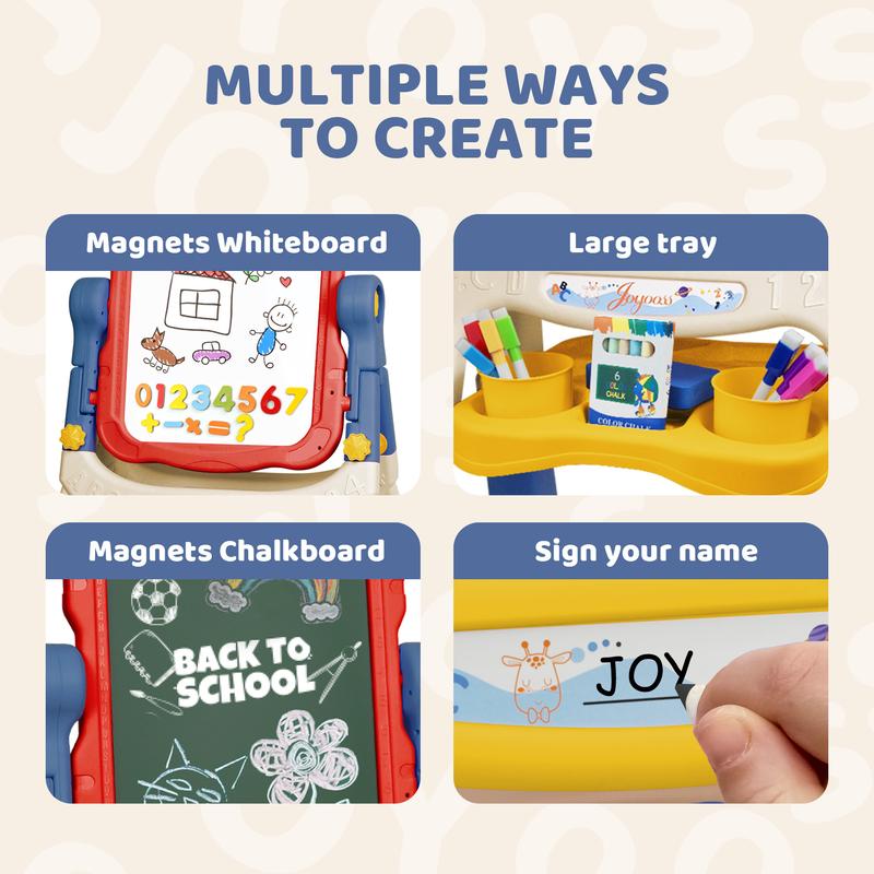 【3 COLOURS USE SAME PACKAGE】Joyooss Kids Easel, Adjustable Standing Art Easel for Toddler, Double Magnetic Drawing Board with Painting Accessories, Birthday Christmas Gift for Little Boys and Girls, Middle Size Blue