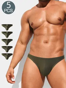 Men's Modal Elastic Comfort Triangle Briefs, Sexy Trendy Stretchy Underwear, Plain Pattern, All Seasons Wear, 5pcs Set