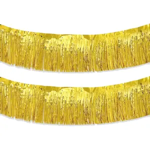 Foil Fringe Garland 10FT 2packs, Metallic Foil Tinsel Fringe Banners for Parade Float Decorations Wedding, Birthday Party Graduation (Two )