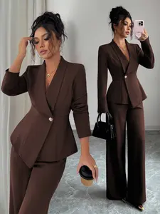 Women's Suit Set, Suit Fabric, Lapel Collar, Long Sleeve, Waist Cinched A-Line Asymmetric Hem, Metal Button Decor, Sophisticated & Elegant For Office, Commute, Street Style, French Romantic, Casual, Middle Eastern Vintage, Afternoon Tea, Party, Thanksgivi