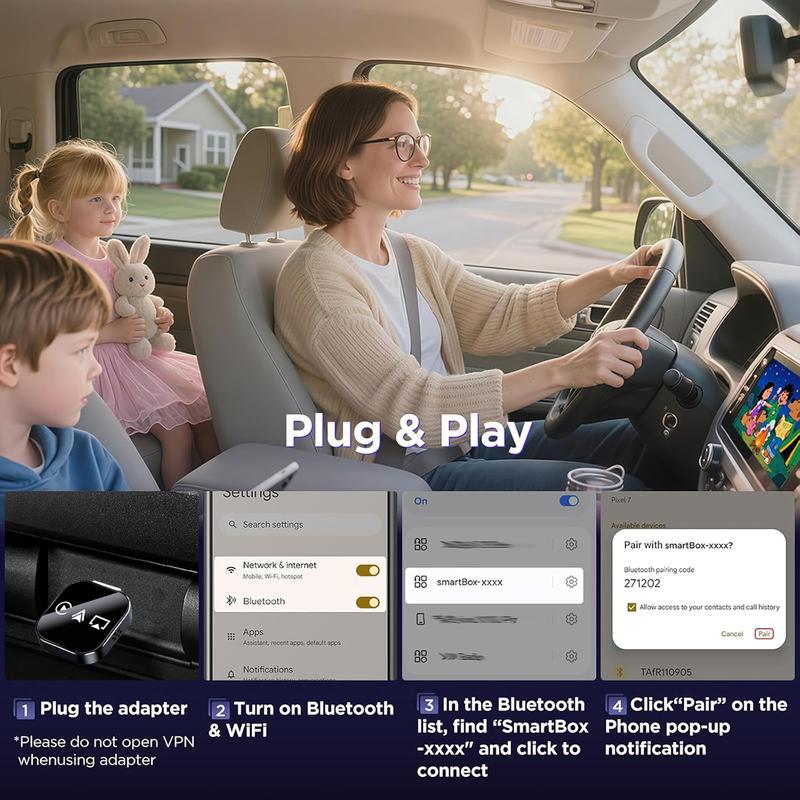 【Yurnlv】2026 Upgrade 3 in 1 AirPlay with wired toWireless Carplay Adapter,Only screen mirror forTiktok/YouTube, the car must has factory wired CarPlay