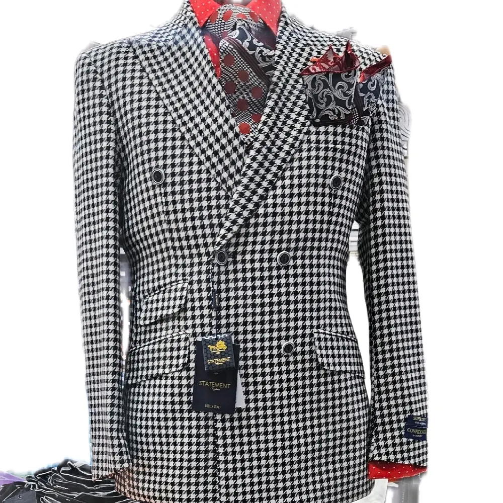 Statement 8 Button Double Breasted Suit with Unique Design and Red Accents