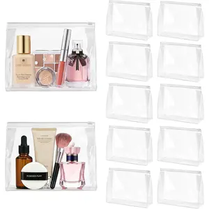 12 PCS Mini Clear Makeup Bags Bulk, 7.9" x 5.9"x 2" Small Clear Plastic Zipper Pouches Waterproof Travel Toiletry Bags for Cosmetic, Swimsuit, Bikini, Women Men Vacation