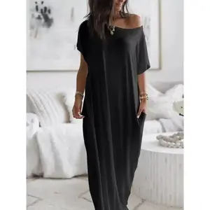 Women’s loose casual striped dress, round neck short sleeves comfortable home wear, elegant Victorian style for autumn and winter seasons GARMENTARY