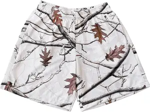 Realtree Snow Camo Mesh Shorts Unisex Baggy Loose Fit Streetwear Gym Casual Athletic Sport All Season Oak Leaf Winter Branch Print Short