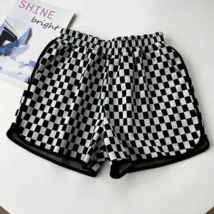 Women's Checkered Adjustable Drawstring Elastic Waist Casual Shorts Trendy Summer Black & White Plaid Print High Waist Fit with Pockets Loose Leg Fitted Bottoms booty shorts high cut cheeky shorts