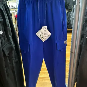 PRO CLUB Heavy Fleece Cargo Long Pants Royal Blue with Pockets and Drawstring Waist